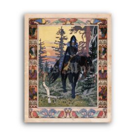 Printable Black Horseman - Russian folk tales art by Ivan Bilibin - vintage print poster
