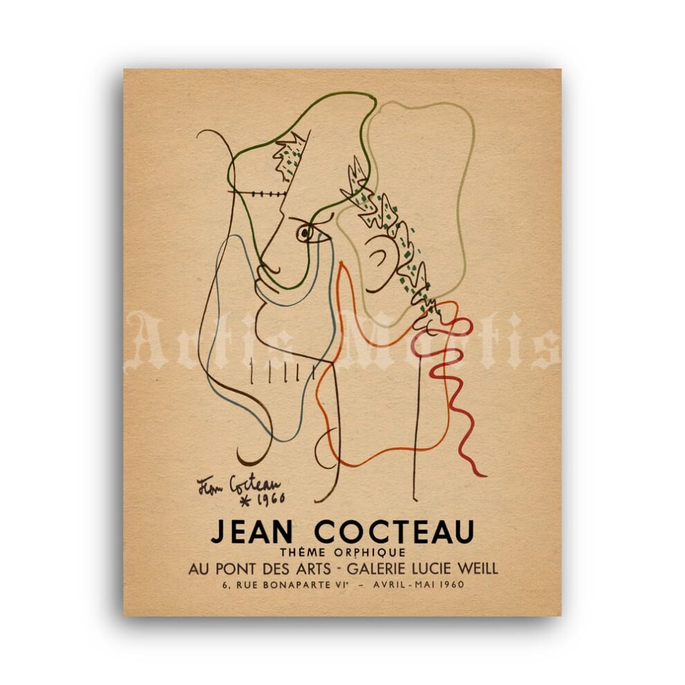 Printable Jean Cocteau Theme Orphique 1960 art exhibition poster - vintage print poster