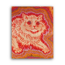 Printable Psychedelic style Cat by Louis Wain - weird, psychedelic, mad art - vintage print poster