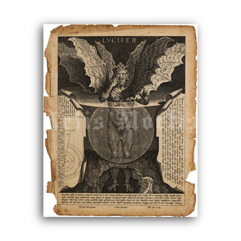 Printable Lucifer demon medieval illustration - Satan, Devil poster - vintage print poster