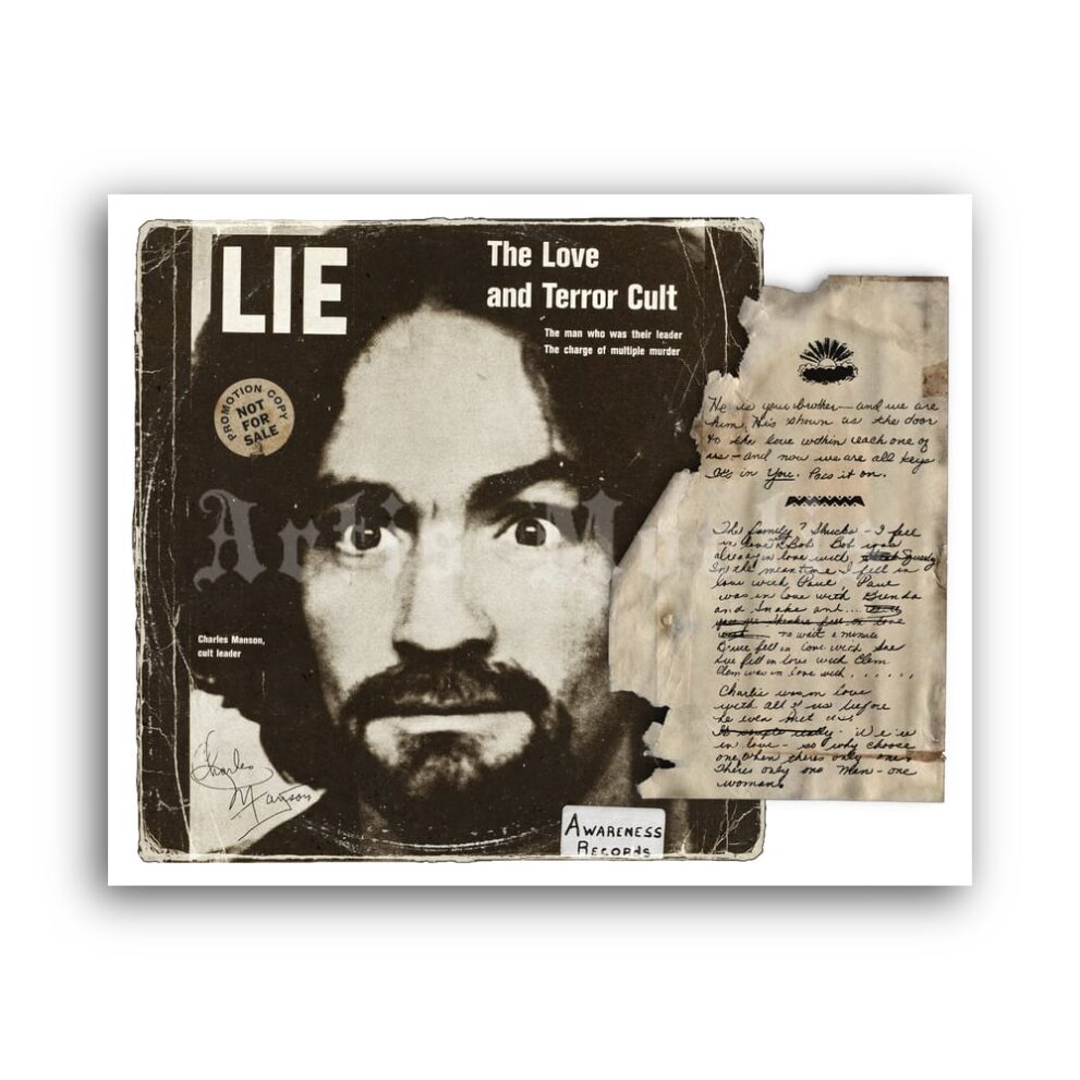 Printable Charles Manson Lie music album cover collage poster - vintage print poster