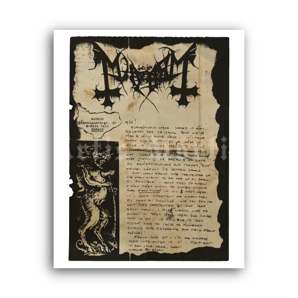Printable Mayhem - Euronymous handwritten letter print, poster - vintage print poster