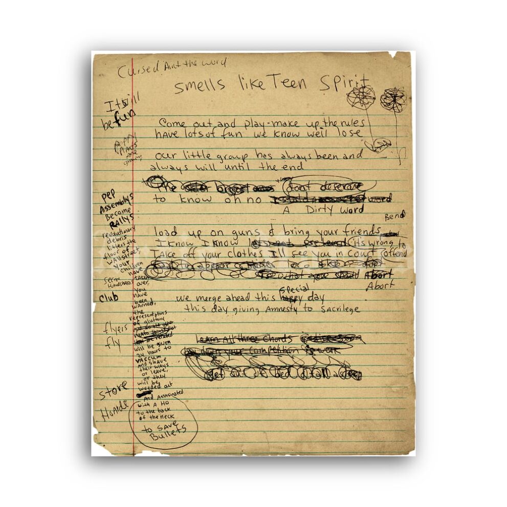 Printable Kurt Cobain - Smells Like Teen Spirit song - Nirvana lyrics print - vintage print poster