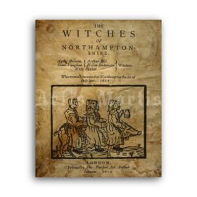 Printable Northamptonshire witch trial, Witches on the pig poster - vintage print poster