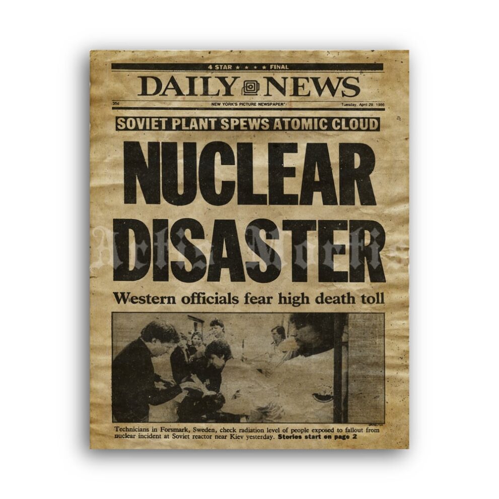 Printable Chernobyl Nuclear Disaster in USSR - newspaper cover poster - vintage print poster