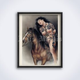 Printable Tied girl on the horse - Japanese kinbaku art by Ozuma Kaname - vintage print poster