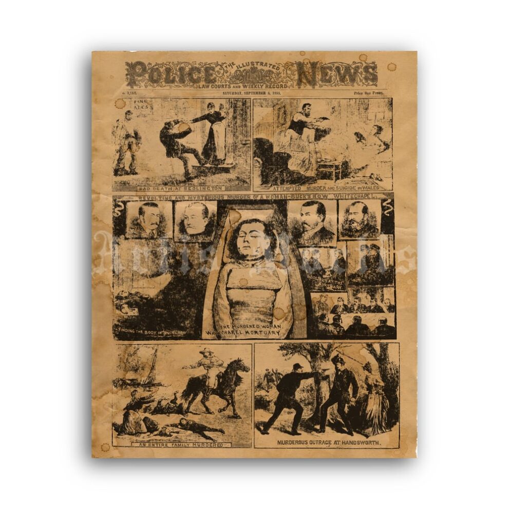 Printable Jack the Ripper, Mary Nicholls - Police News magazine poster - vintage print poster