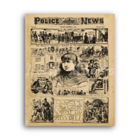 Printable Jack the Ripper, Mary Kelly - Police News magazine poster - vintage print poster