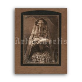 Printable Woman in death shroud - macabre sculpture, postmortem photo - vintage print poster