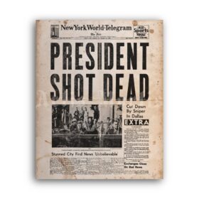 Printable President Shot Dead newspaper - John Kennedy, JFK poster - vintage print poster