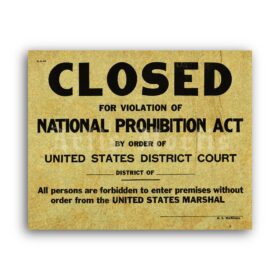 Printable Prohibition Closed sign - 1920s bar, bootlegger poster - vintage print poster