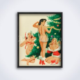 Printable Hot sexy Santa Girls, vintage Christmas Pin-Up art by Bill Randall - vintage print poster