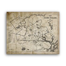 Printable Salem Village 1692 map - witch trials, medieval inquisition - vintage print poster