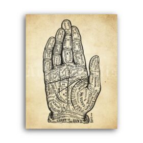 Printable Chart of the Hand - Book of Life, Dr. Sivartha, palmistry poster - vintage print poster