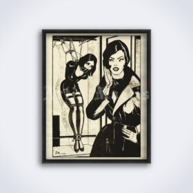 Printable Mistress and punished slave - vintage fetish art by Swiss Jim - vintage print poster
