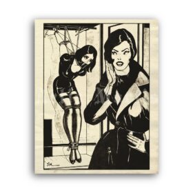 Printable Mistress and punished slave - vintage fetish art by Swiss Jim - vintage print poster