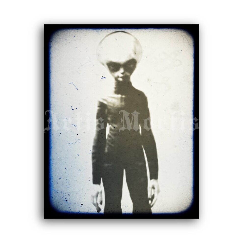 Printable Skinny Bob Grey Alien photo - Roswell incident, UFO, conspiracy - vintage print poster