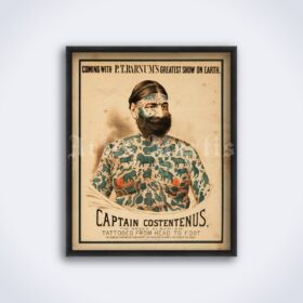 Printable Tattooed Man Captain Costentenus - vintage freak show poster - vintage print poster