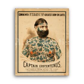 Printable Tattooed Man Captain Costentenus - vintage freak show poster - vintage print poster