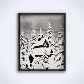Printable Old Church in the winter forest - Theodor Kittelsen art poster - vintage print poster