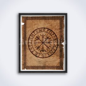 Printable Vegvisir Viking magic compass - pagan symbol poster - vintage print poster