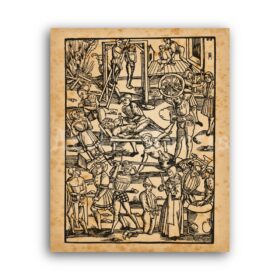 Printable Witch detection, hexenprobe - Inquisition torture medieval art - vintage print poster