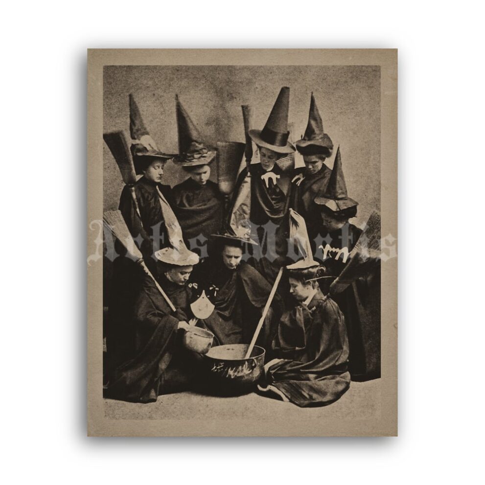 Printable Witches cooking - vintage Halloween photo poster - vintage print poster
