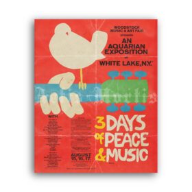 Printable Woodstock 1969 rock music festival poster - vintage print poster