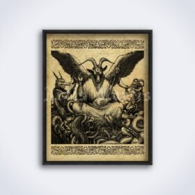 Printable Satan with Demons, Baphomet, Devil - antique drawing poster - vintage print poster