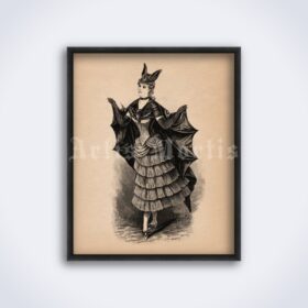 Printable Victorian Bat Lady costume, Bat-girl - vintage Halloween fashion - vintage print poster