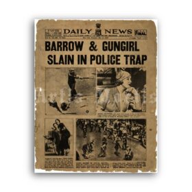 Printable Barrow and Gungirl Slain - Bonnie and Clyde newspaper poster - vintage print poster