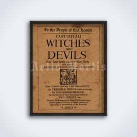 Printable Cast out all Witches and Devils medieval title page - vintage print poster
