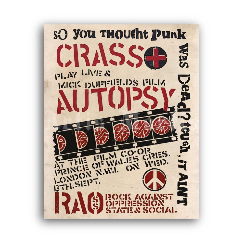 Printable Crass punk rock hardcore show and Autopsy film poster - vintage print poster