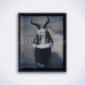 Printable Nun with diabolic horns - strange vintage photo poster - vintage print poster