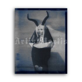 Printable Nun with diabolic horns - strange vintage photo poster - vintage print poster