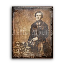 Printable Student with Skulls - medicine, anatomy, anthropology photo - vintage print poster