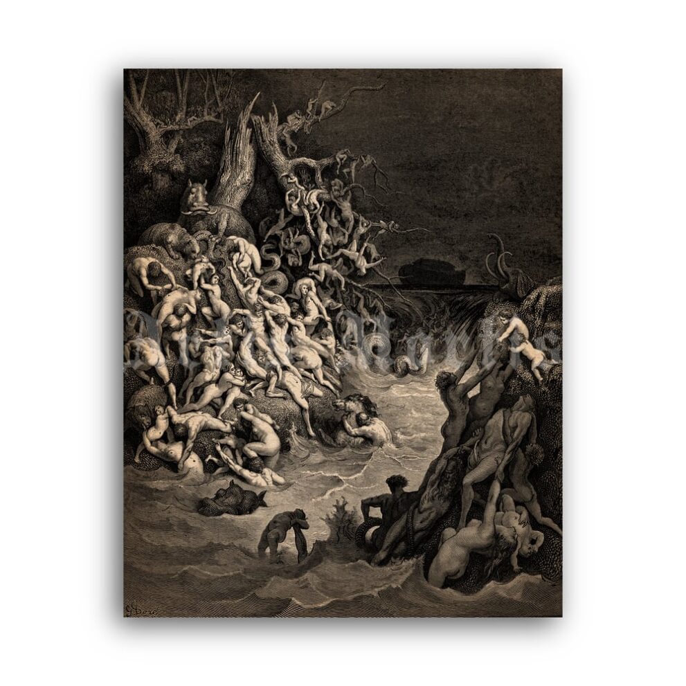 Printable Great Flood illustration - The Deluge, Bible art by Gustave Dore