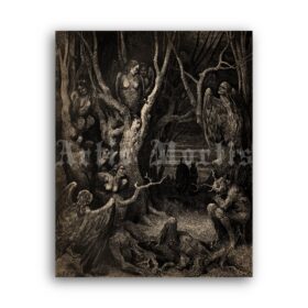 Printable Harpies Wood illustration for Devine Comedy by Gustave Dore - vintage print poster