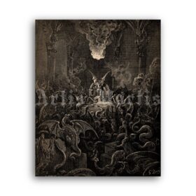 Printable Temple of Lucifer illustration for Paradise Lost by Gustave Dore - vintage print poster