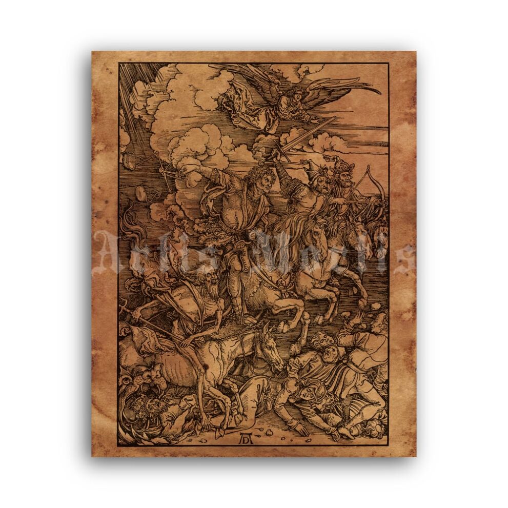 Printable Four Horsemen of the Apocalypse - Albrecht Durer medieval art - vintage print poster