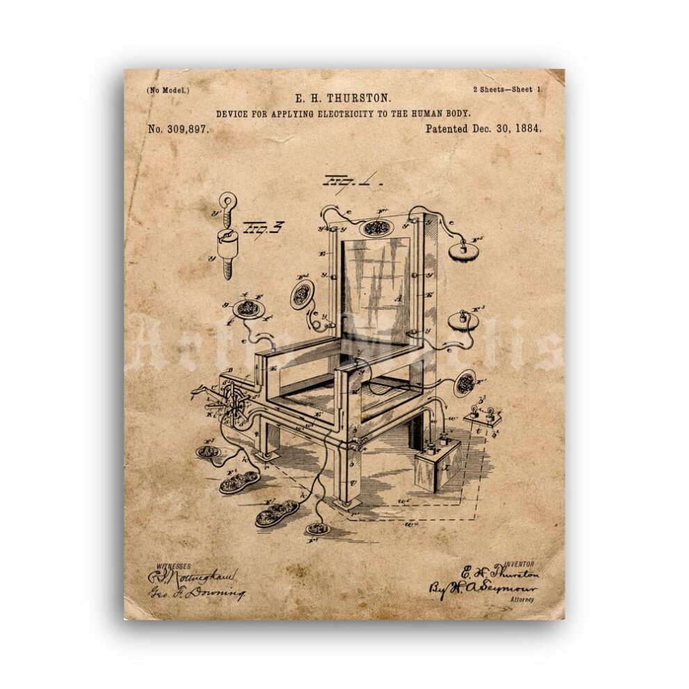 Printable Electric Chair patent - execution, death chamber vintage print - vintage print poster