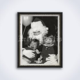 Printable Evil Santa Claus with scared crying children photo poster - vintage print poster