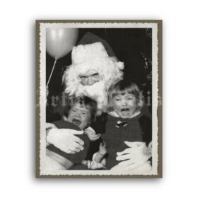 Printable Evil Santa Claus with scared crying children photo poster - vintage print poster