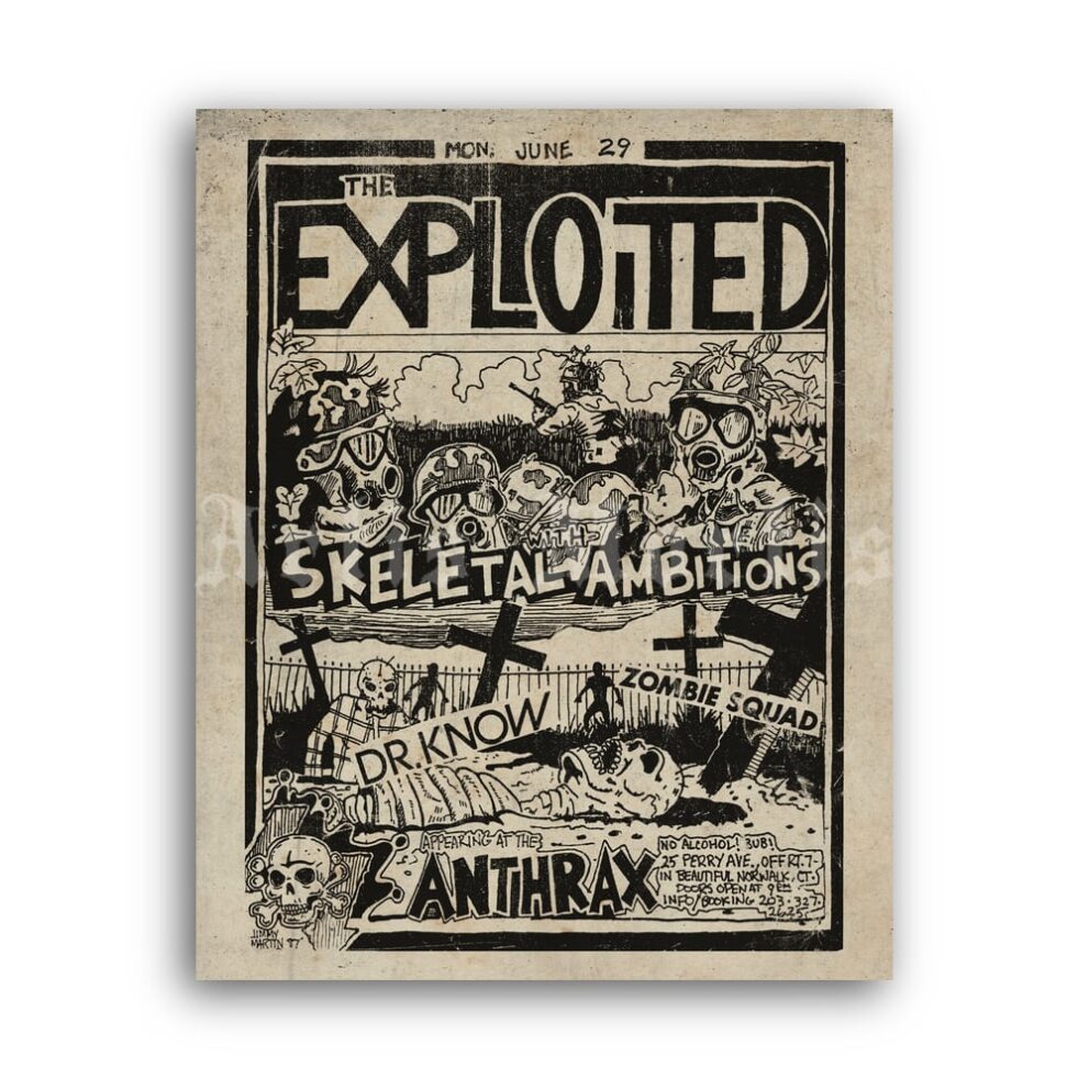 Printable The Exploited, Skeletal Ambitions vintage punk rock flyer - vintage print poster