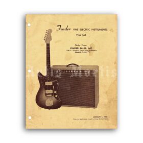 Printable Fender vintage 1960 guitar and amp price-list cover poster - vintage print poster