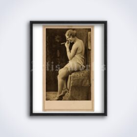 Printable Smoking girl - Vintage French nude study cabinet card photo - vintage print poster