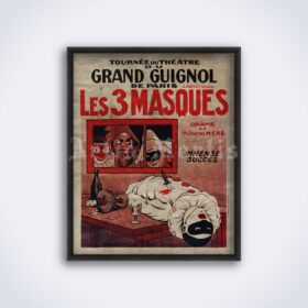 Printable Les 3 Masques - Grand Guignol horror theatre poster - vintage print poster