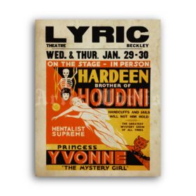 Printable Hardeen Brother of Houdini - magic show, illusionist poster - vintage print poster