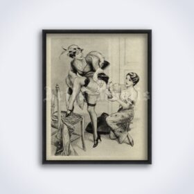 Printable Ledies with enema illustration - French risque art by Herric - vintage print poster