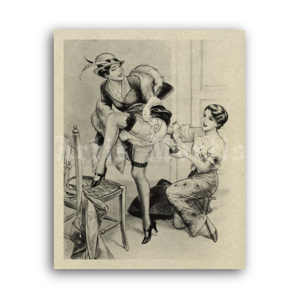 Printable Ledies with enema illustration - French risque art by Herric - vintage print poster